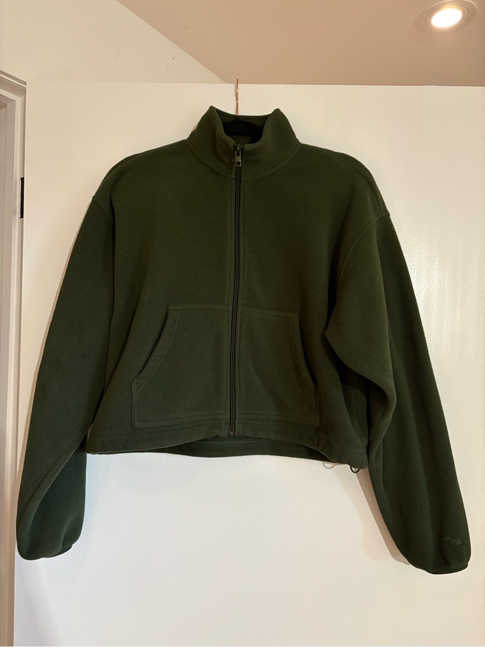 Aritzia TNA Fleece Zip-Up Sweater Cropped Forest Green Medium